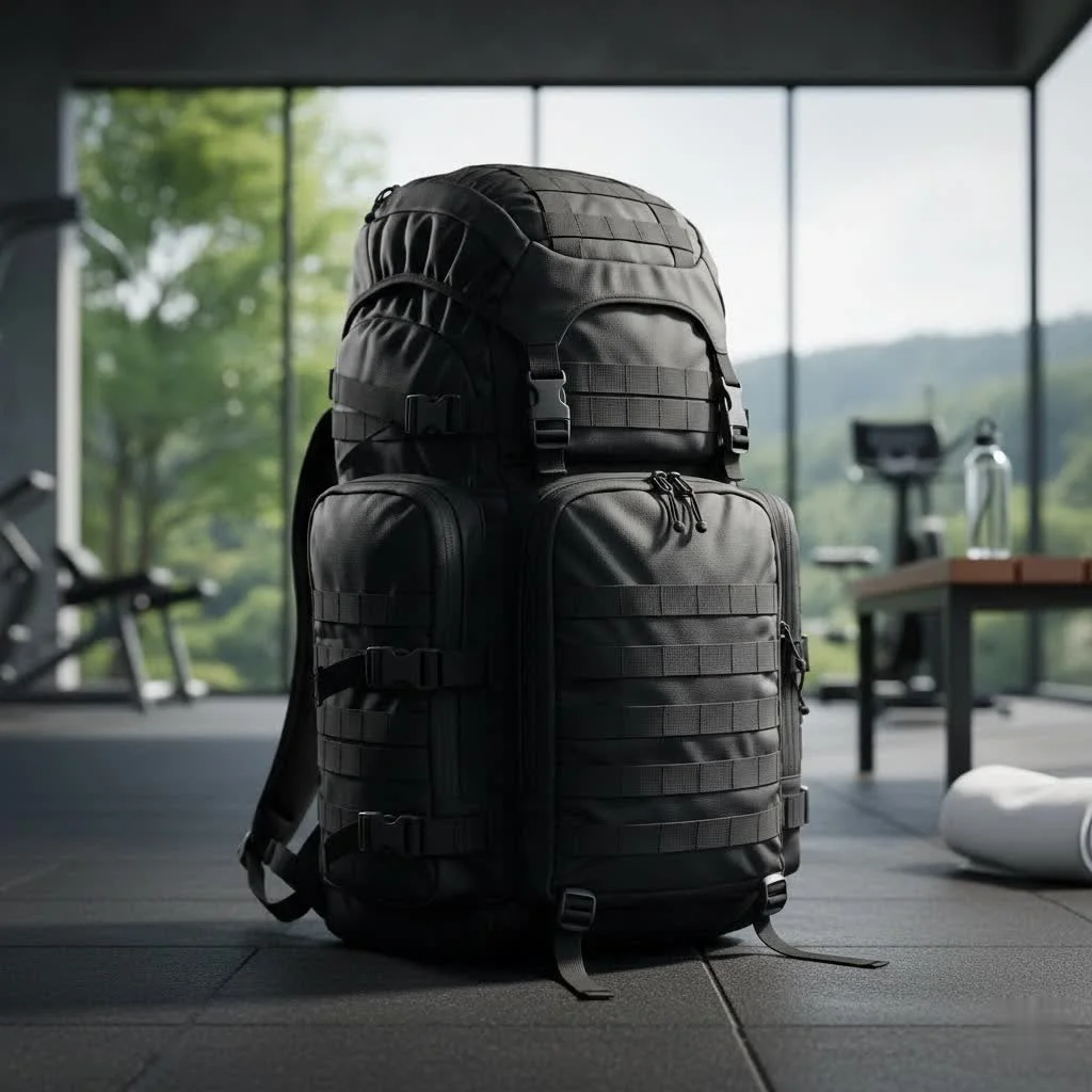 Traveler with a carry-on backpack in an airport