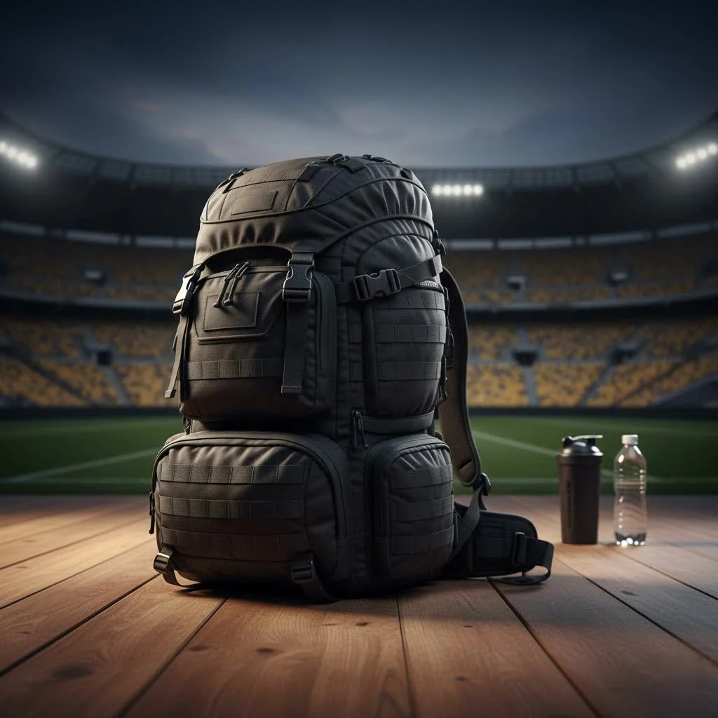 Travel backpack with wheels on a cobblestone street
