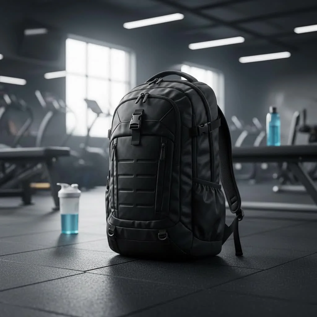 Travel backpack on a scenic overlook